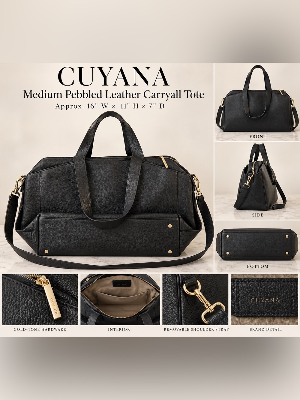 Cuyana Classic Leather Overnoght Bag in Black Like New